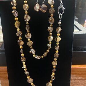 Elegant Brown and Golden freshwater pearl Necklace 3 piece set 34 and 18 in